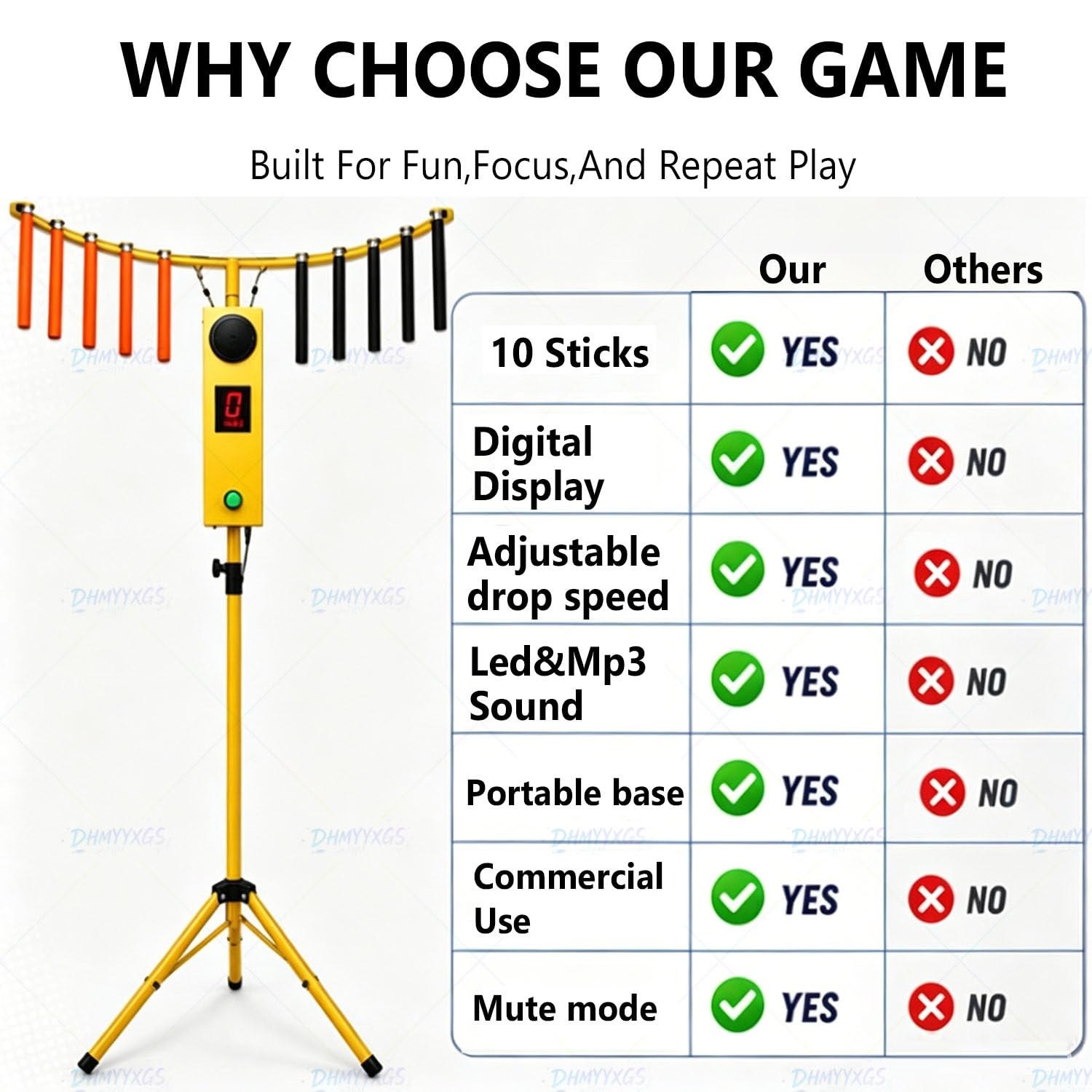 Gra zręcznościowa Catch Stick, trenażer koordynacji ręka-oko z żywymi efektami świetlnymi i dźwiękowymi, na spotkania rodzinne, przyjęcia urodzinowe, karnawały i do ośrodków rekreacyjnych Black