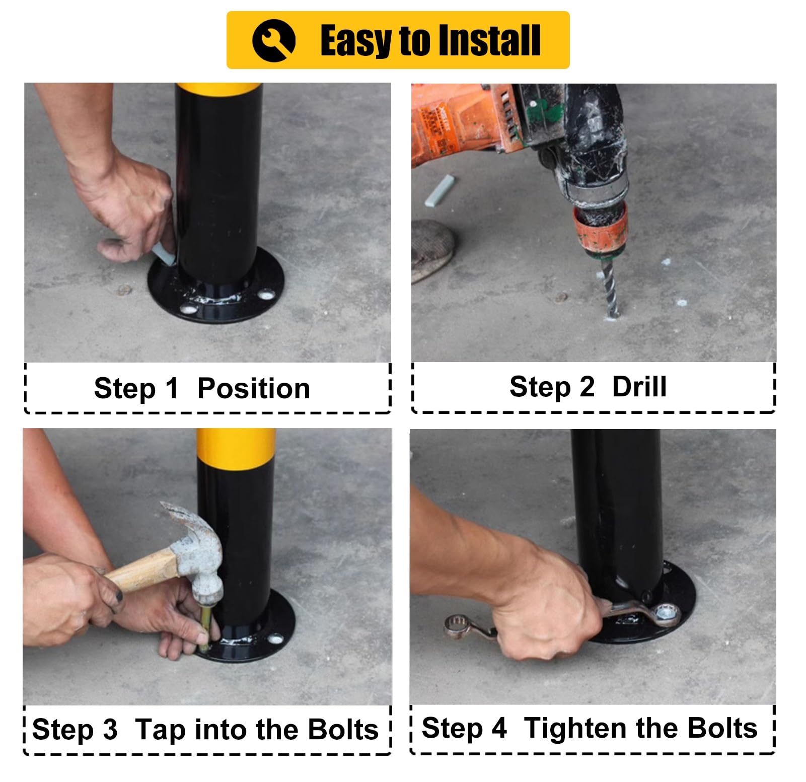 Generico Bollard Removable Reflective Safety Barrier Pole, Metal Tube for Traffic Control, Includes Bolts And Lock, Ideal for Garage And Sensitive Areas