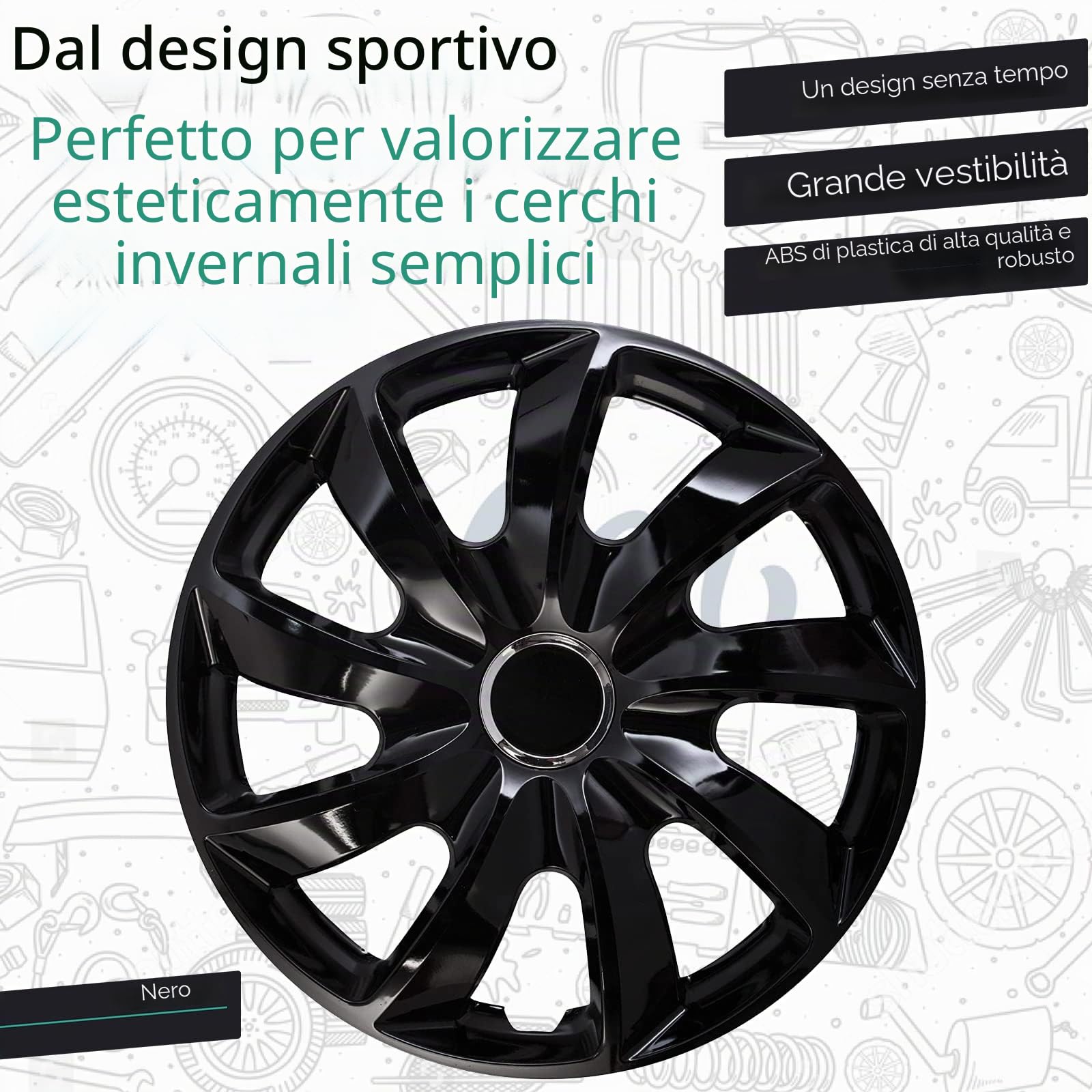 Copricerchi STIG nero, 17 pollici, set da 4 pezzi