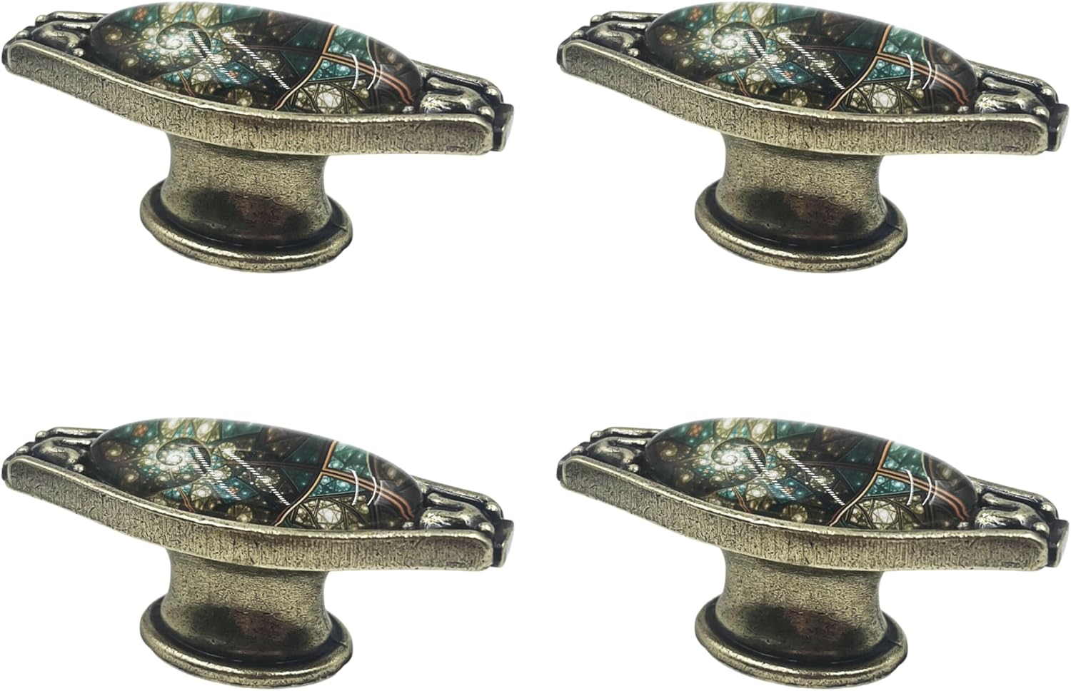 4 Pack Antique Drawer Knobs Bronze Metal Cabinet Pull Knobs with Stained Glass Window Pattern Single Hole Decorative Pull Handles for Dresser Chest