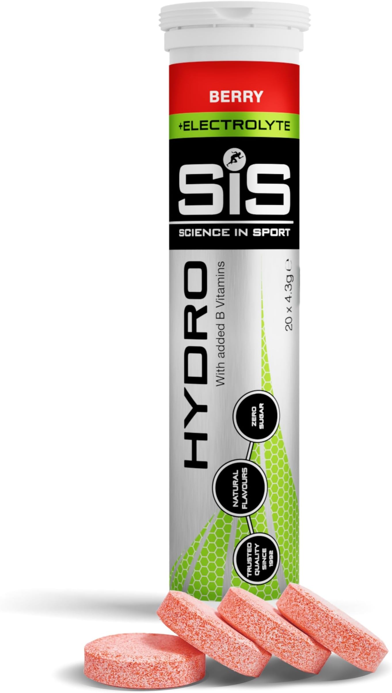 Science In Sport Hydro Electrolyte Tablets | Sugar Free Hydration Tablets | Essential Electrolytes to Reduce Fatigue & Aid Rehydration | Gluten Free | Berry Flavour | 20 Servings | 1 Pack