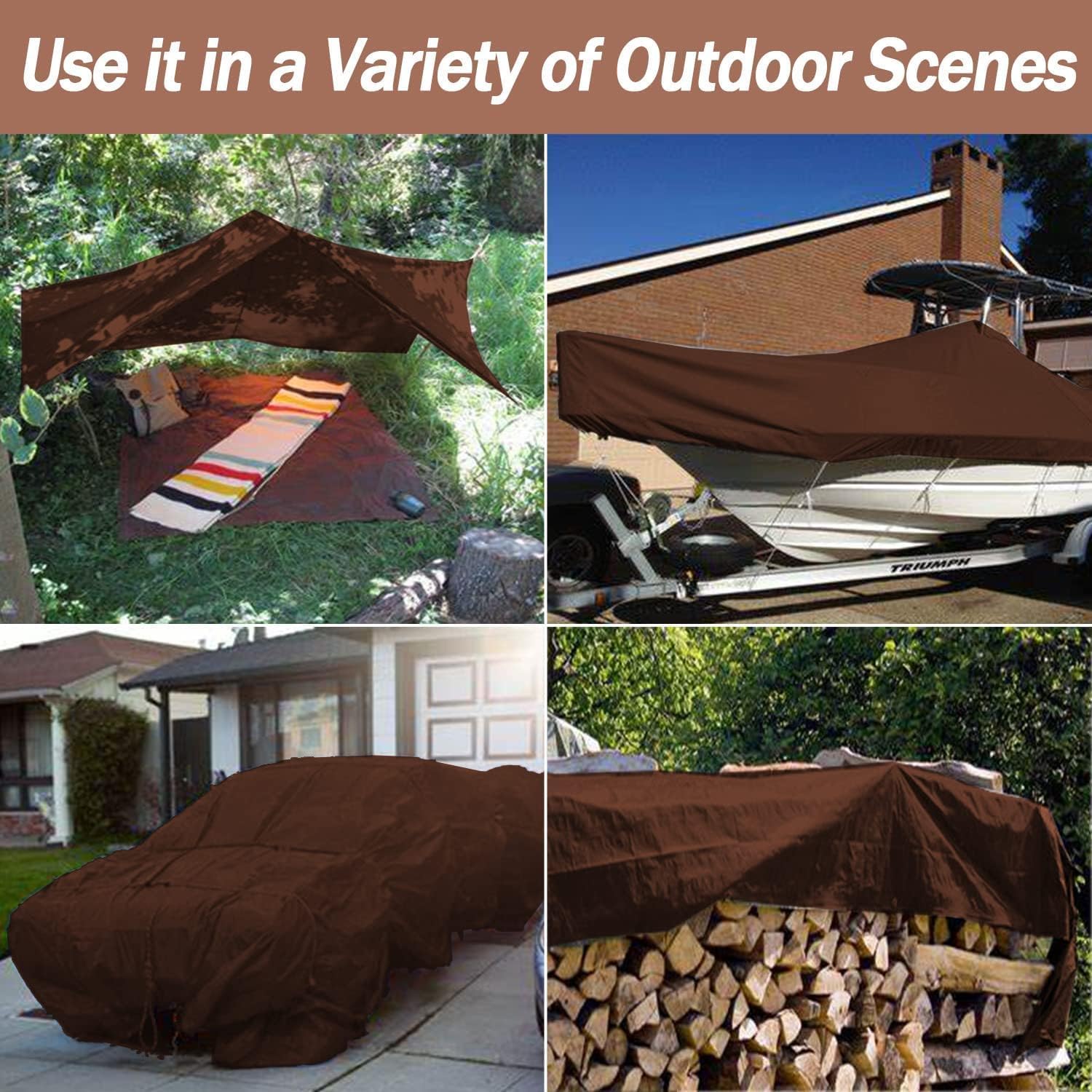 30'x40' Heavy Duty 16Mil Brown Poly Tarp Cover, Finished Size with Grommets and Reinforced Edges, Muti-Use (30x40 Finished Size)