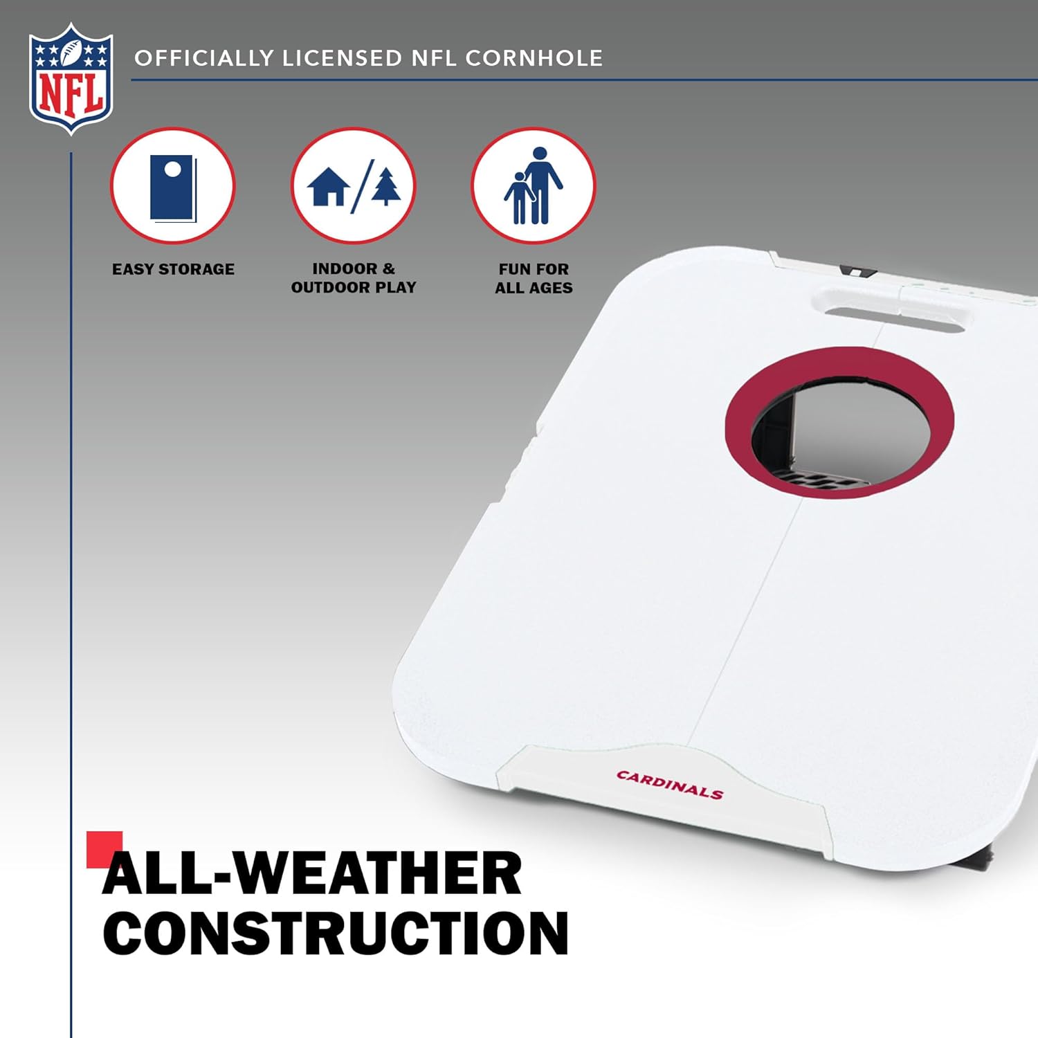 Wild Sports NFL Arizona Cardinals Pro Football All-Weather Cornhole Set - Travel Bean Bag Toss Set Includes 8 Bean Bags