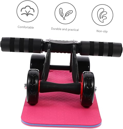 Miniatura 7 de PRETYZOOM Rueda de rodillo abdominal de cuatro ruedas para entrenamiento de núcleo con asas antideslizantes y neumático ancho estable rueda de