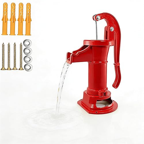 Miniatura 8 de Bomba de jarra de hierro fundido antiguo y duradera: Bomba manual de pozo de succión para transferencia de agua, elevación máxima de 25 pies, fácil