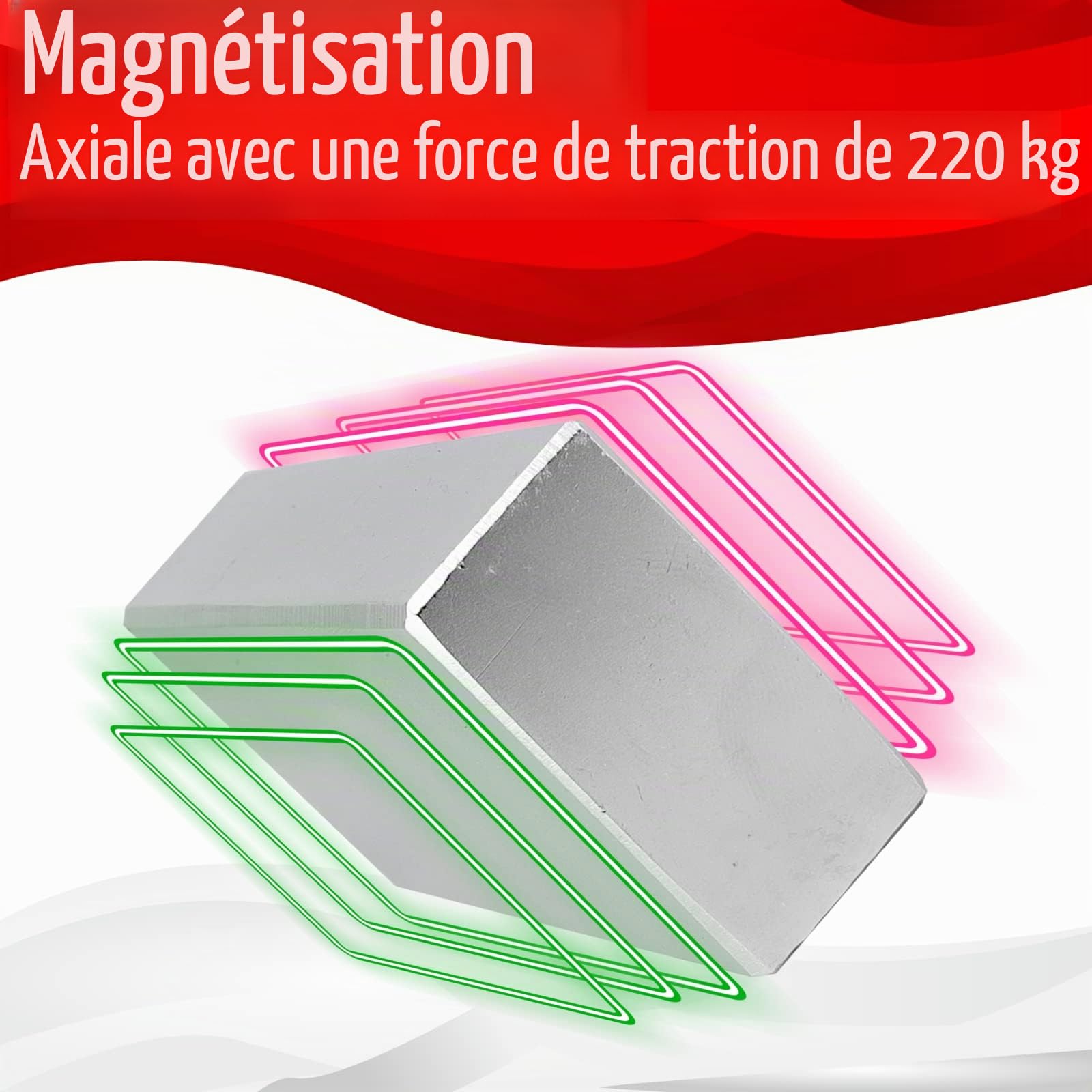 Aimant en néodyme N52 - 80 mm x 40 mm x 20 mm - Extra puissant - Grand aimant en néodyme - Plaque Power Block 220 kg