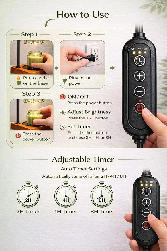 Lámpara Calentadora de Velas con Temporizador y Base de Madera miniatura 7