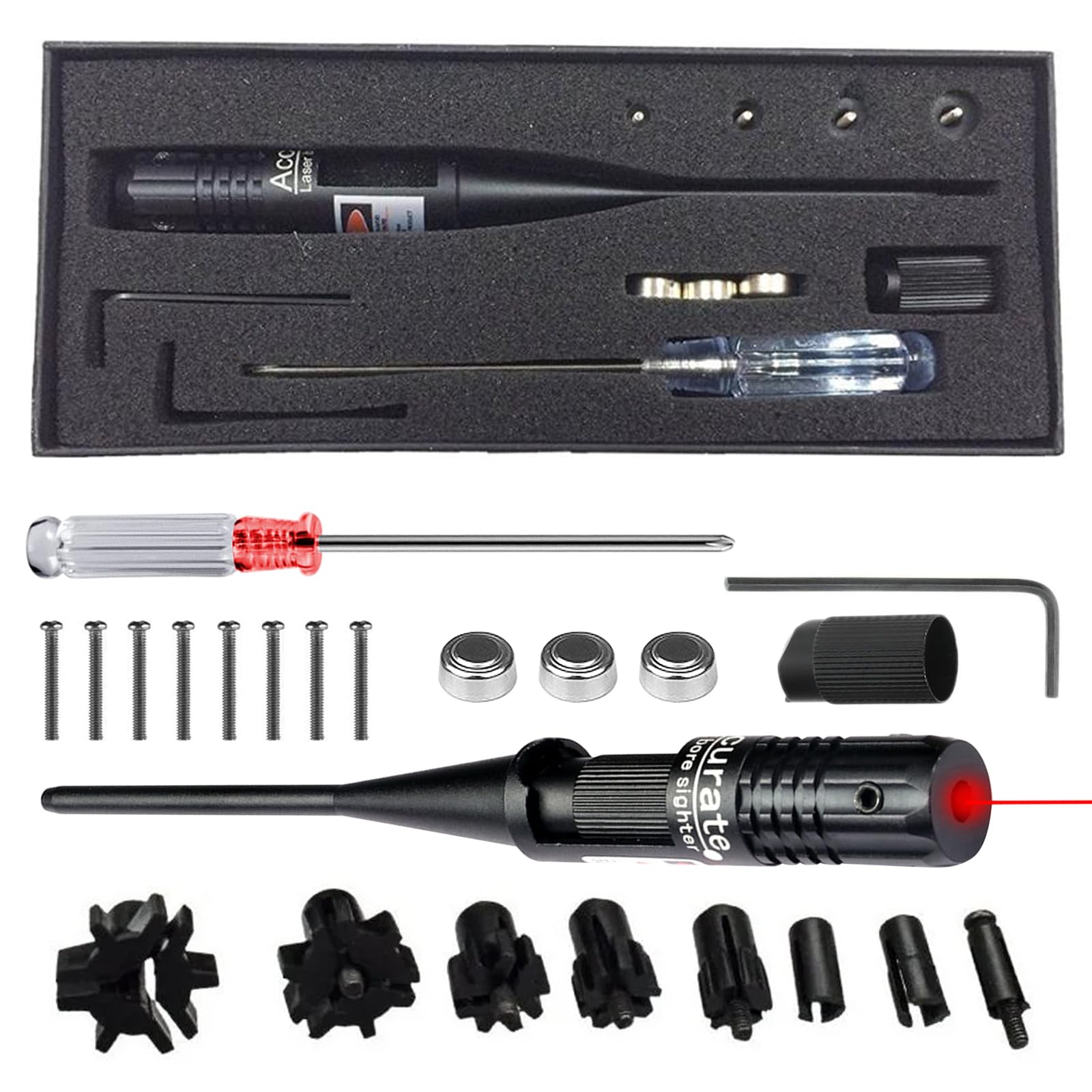 BORDEAG Bore Sighter, Bohrvisier-Kit, .22 Bis .50 Kaliber Mit Tragebox Leichter, Boresight, Hochwertige Aluminiumlegierung, Boresight-Kollimator Für Horizontale Kalibrierung(Rotlicht)