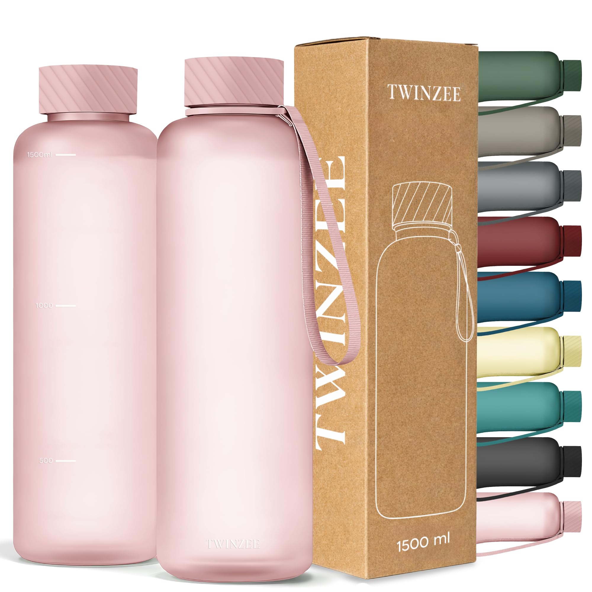 Twinzee Botella Agua 1,5 litro - Sin BPA & Antigoteo, Botella de Agua Deportiva, Oficina, Colegio, Gym, Cantimplora - Tritan Water Bottle, Verde Bosque — view 24