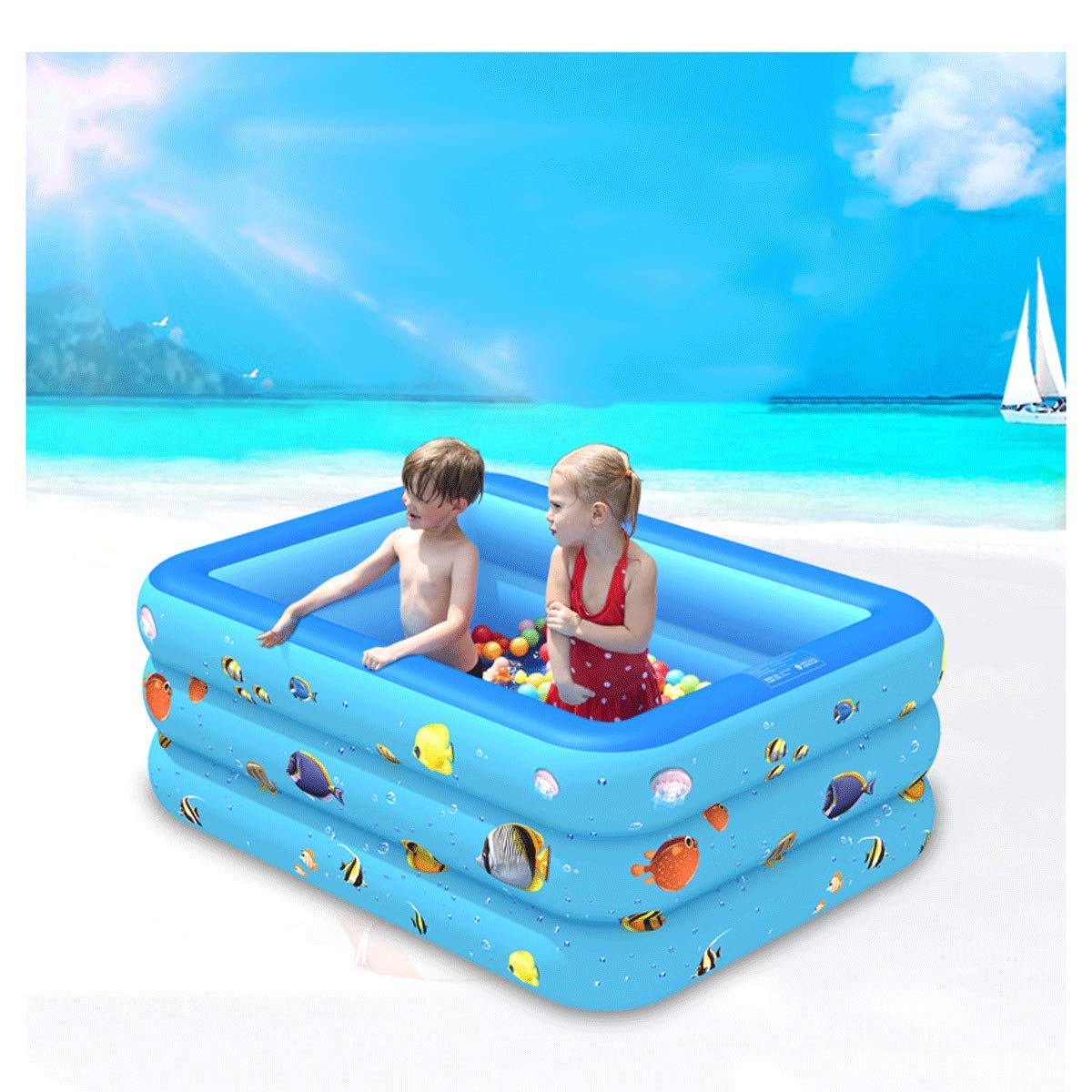 Piscine gonflable en PVC robuste 210 x 135 x 55cm avec parois épaisses