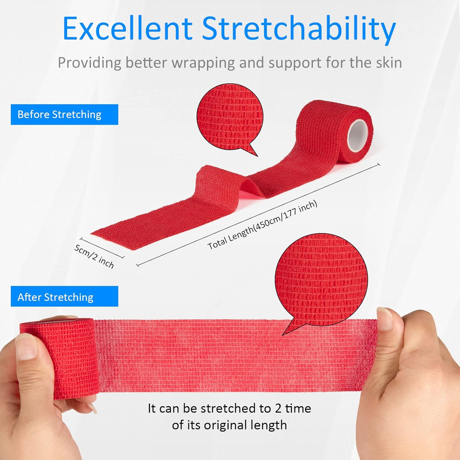 12Pcs 2”x 5 Yards Self Adhesive Bandage Wrap Elastic Bandage Wrap Self Adherent Cohesive Wrap Bandages for Wrist Ankle Vet Tape for Dogs Athletic Swelling Sprains Tape Grip Cover (Red) - Image 2