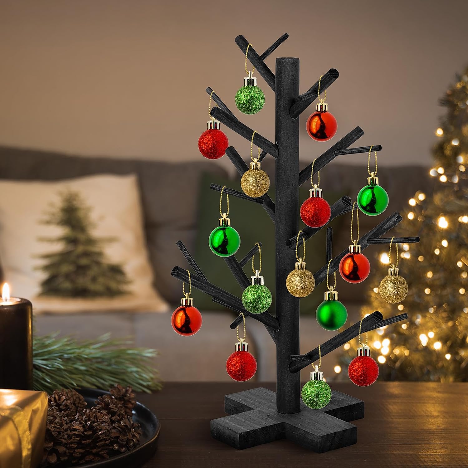 12 Inch Black Halloween Christmas Ornament Display Tree Centerpieces for Tables Ornament Tree Stand Holder Tabletop Artificial Tree for Wedding Anniversary Birthday Farmhouse Party Home Decor