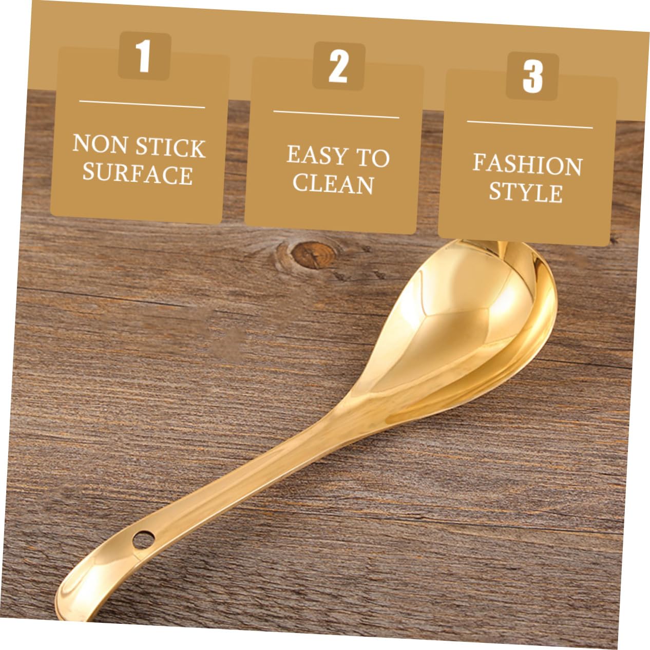 COLLBATH Brass Soup Spoon and Rice Scoop Non Stick Kitchen Utensil for Deep Design for Minimal Leakage Stylish and Practical for Serving and Cooking