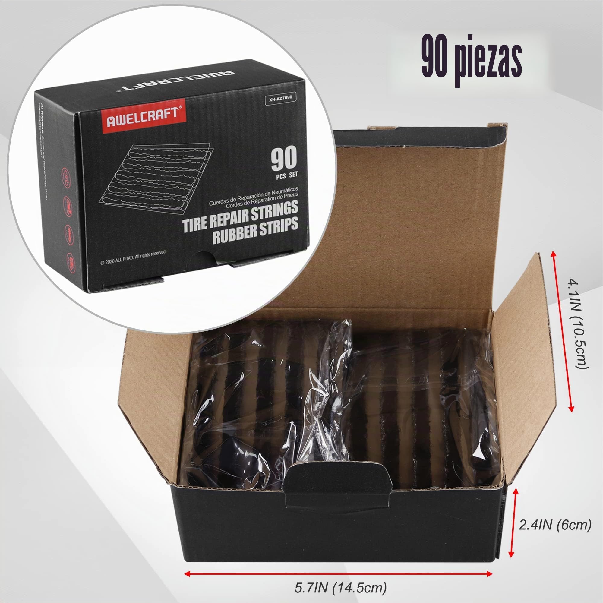 AWELCRAFT 90 Tapones de Reparación de Neumáticos de 4 Pulgadas – Repuestos para Pinchazos, Color Negro, Compatibles con Neumáticos sin Cámara – Universal para Coche, Moto, ATV, Camión, SUV