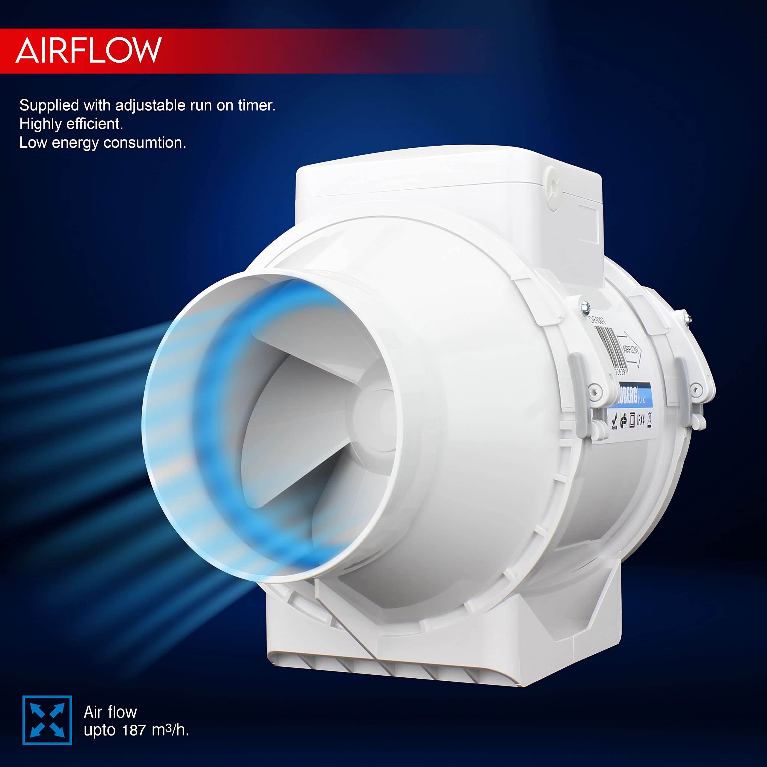 4 inch Loft Mounted Inline Shower Ceiling 100mm in Line Bathroom