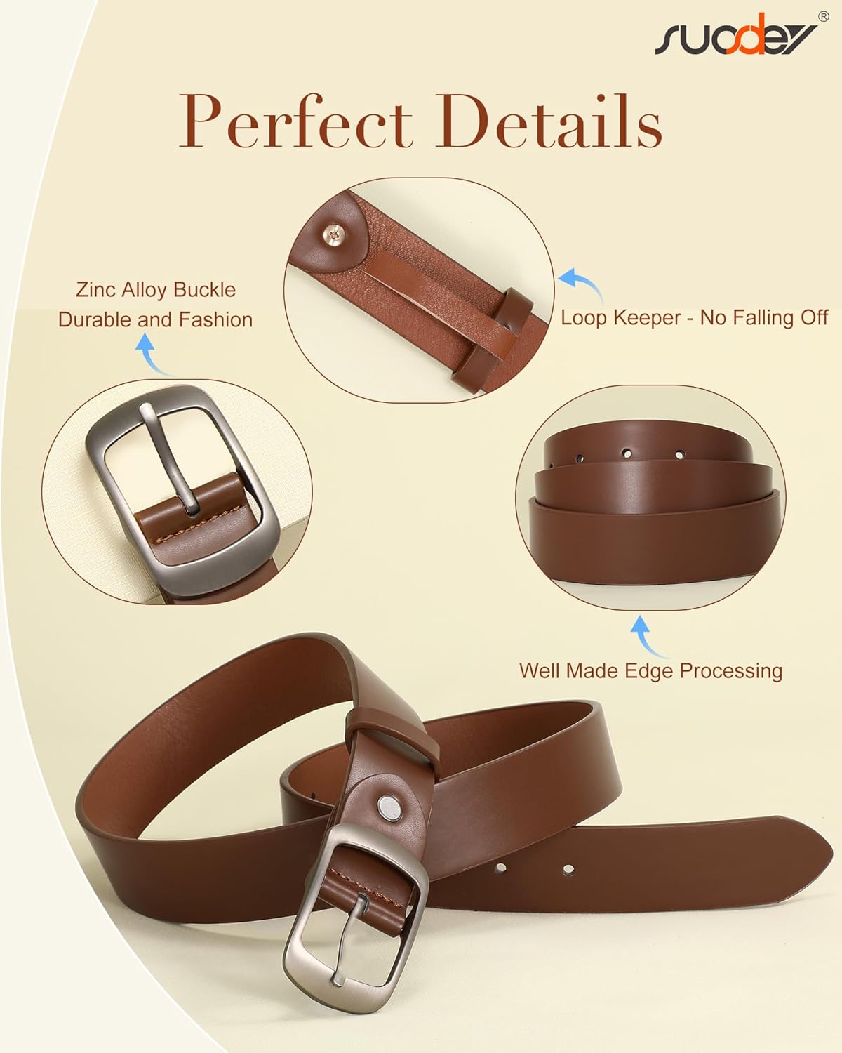 SUOSDEY Women Belts For Jeans Dresses Pants Ladies Leather Waist Belt with Elegant Buckle, Width 1.3" - Image 3