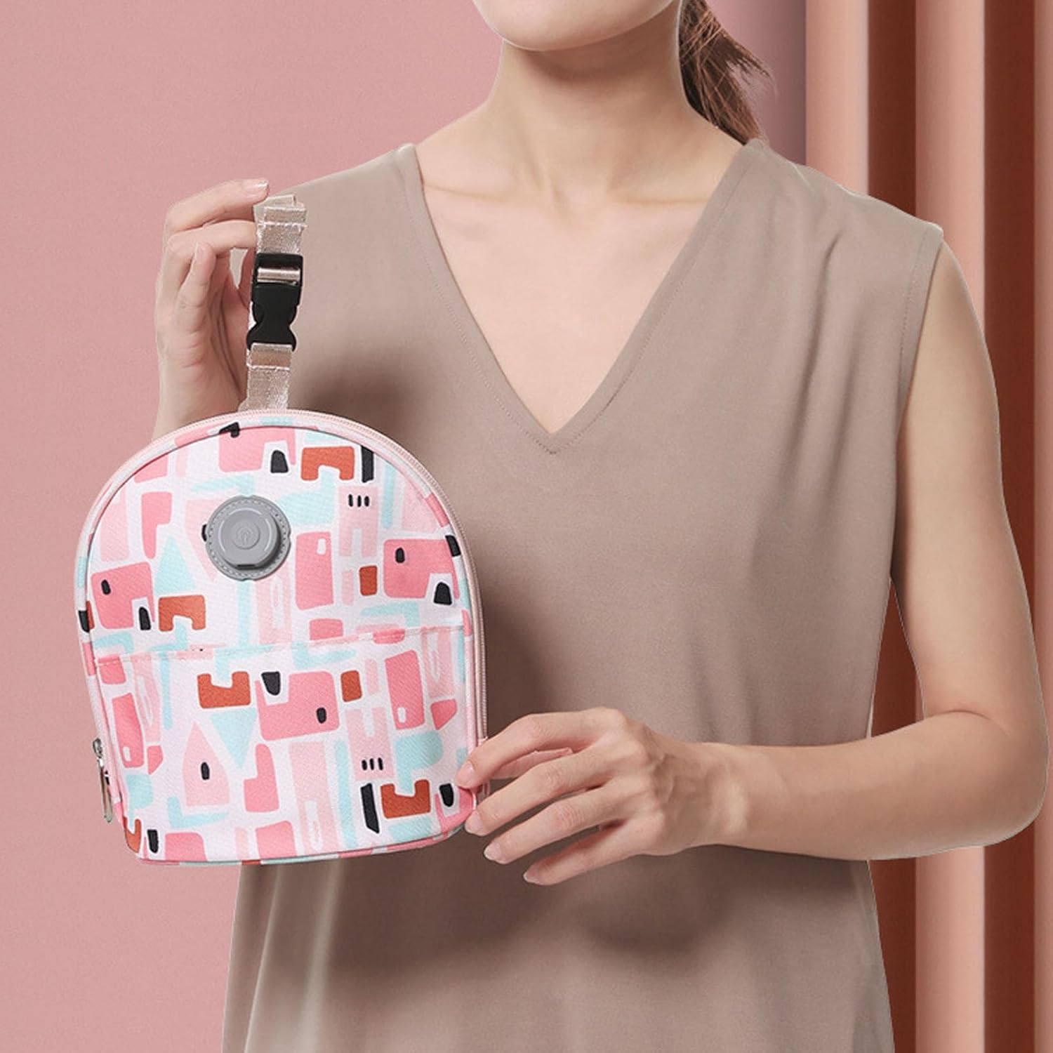 Restokki Baby Bottle Cooler Tote Bags, Cute Pink Insulated Breastmilk Cooler Bag with USB Charging,Travel Baby Bottle Holder Tote Car Bottle Warmer Water Warming Bag