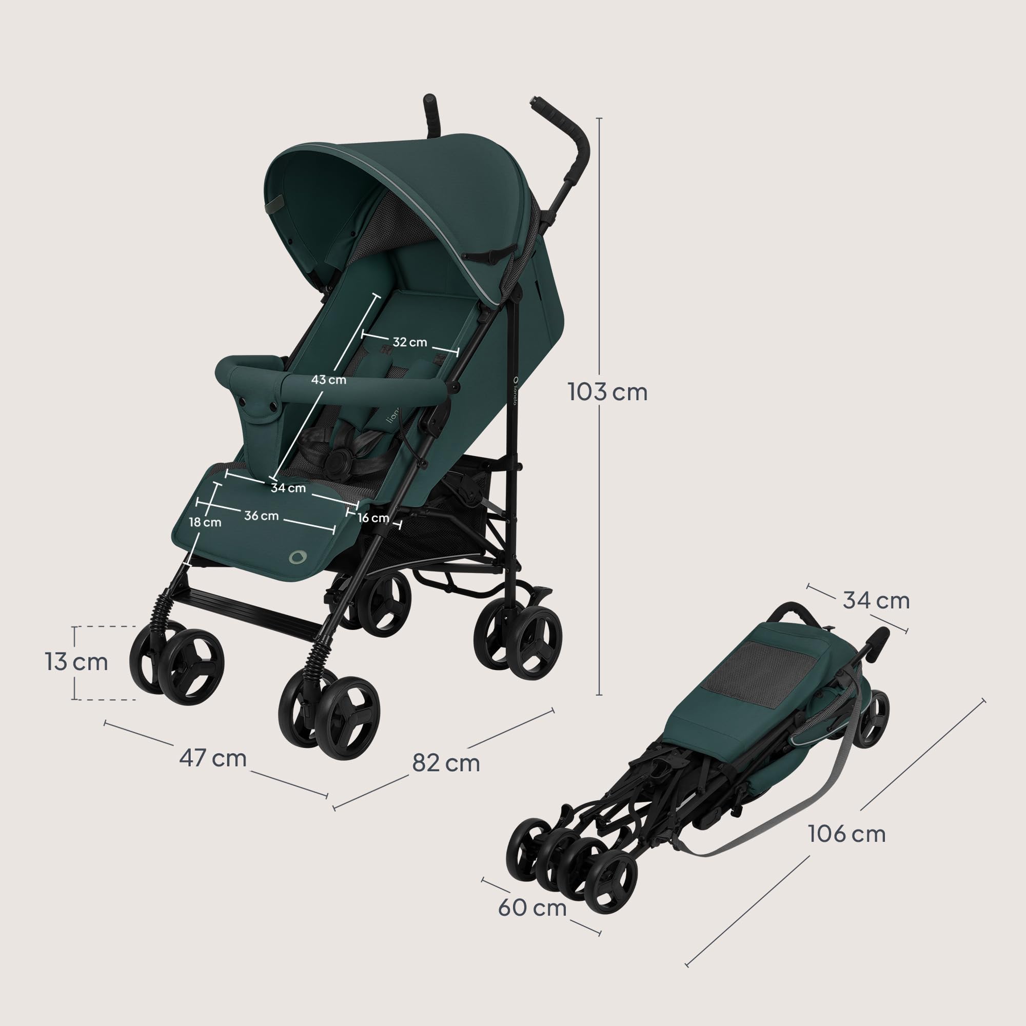 LIONELO ELIA Passeggino Leggero Pieghevole e Compatto da Viaggio per Bambini, Schienale Reclinabile Sdraiato, Cinture a 5 Punti, Cappottina UV e Grande Cestino Portaoggetti, 6-36 Mesi fino a 15 kg