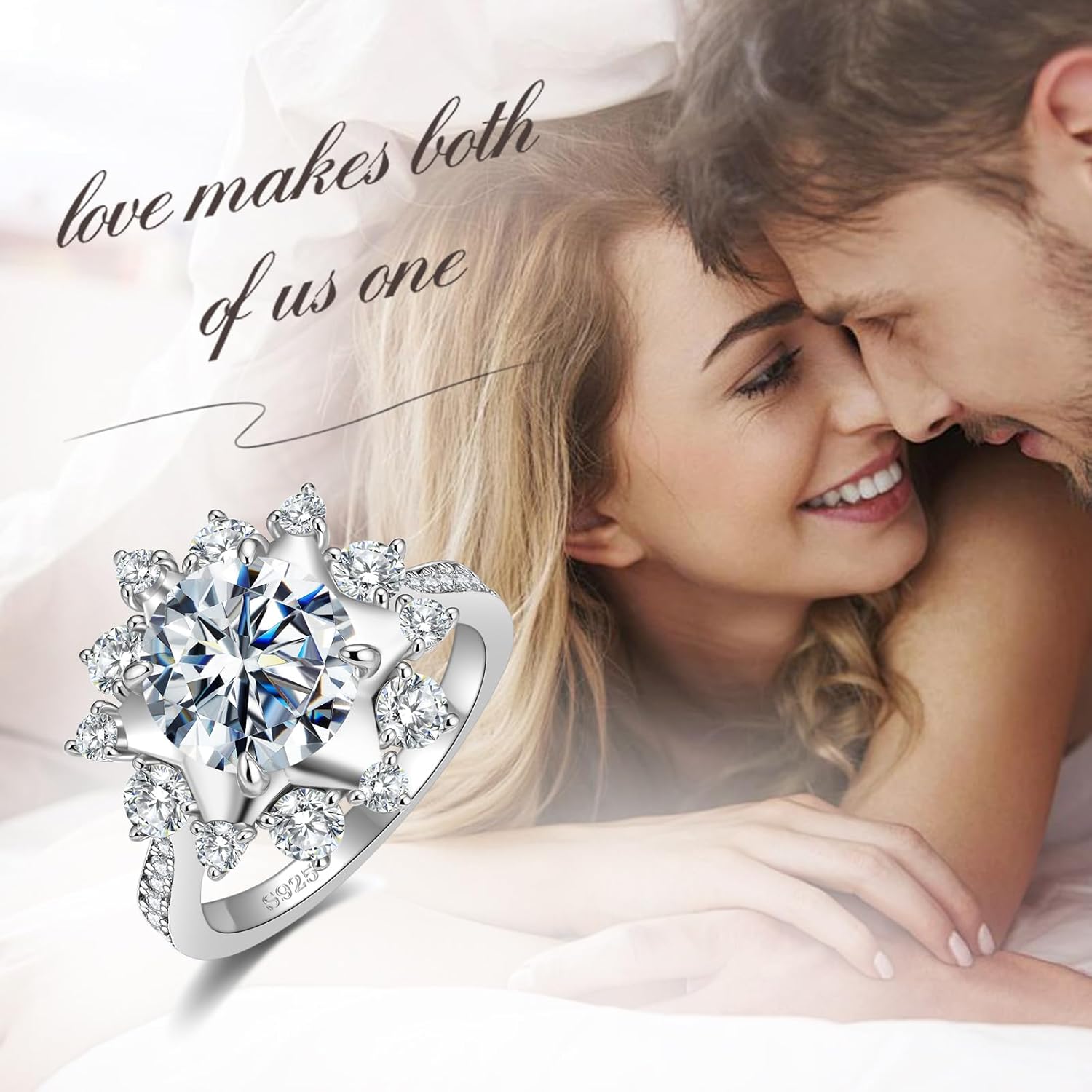 0.5/1/1.5/2/3CT Round/Flower/Round & marquise Cut Moissanite Engagement Rings for Women, D Color VVS1 Moissanite Promise Ring 18K Yellow/White Gold Plated S925 Sterling Silver