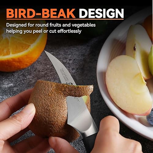 Miniatura 2 de TUO Cuchillo de pelar con pico de pájaro, cuchillo de pelar curvado de 2.75 pulgadas, cuchillos pequeños ultra afilados con mango ergonómico de