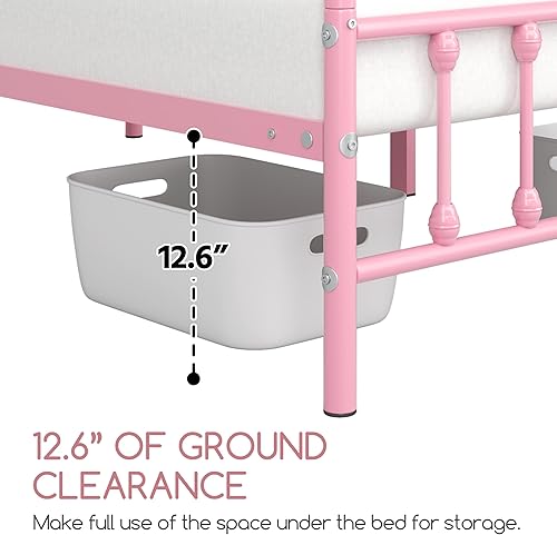 Miniatura 45 de Topeakmart Marco de cama de metal de estilo victoriano tamaño matrimonial con cabecero, base de colchón, no necesita somier, almacenamiento debajo