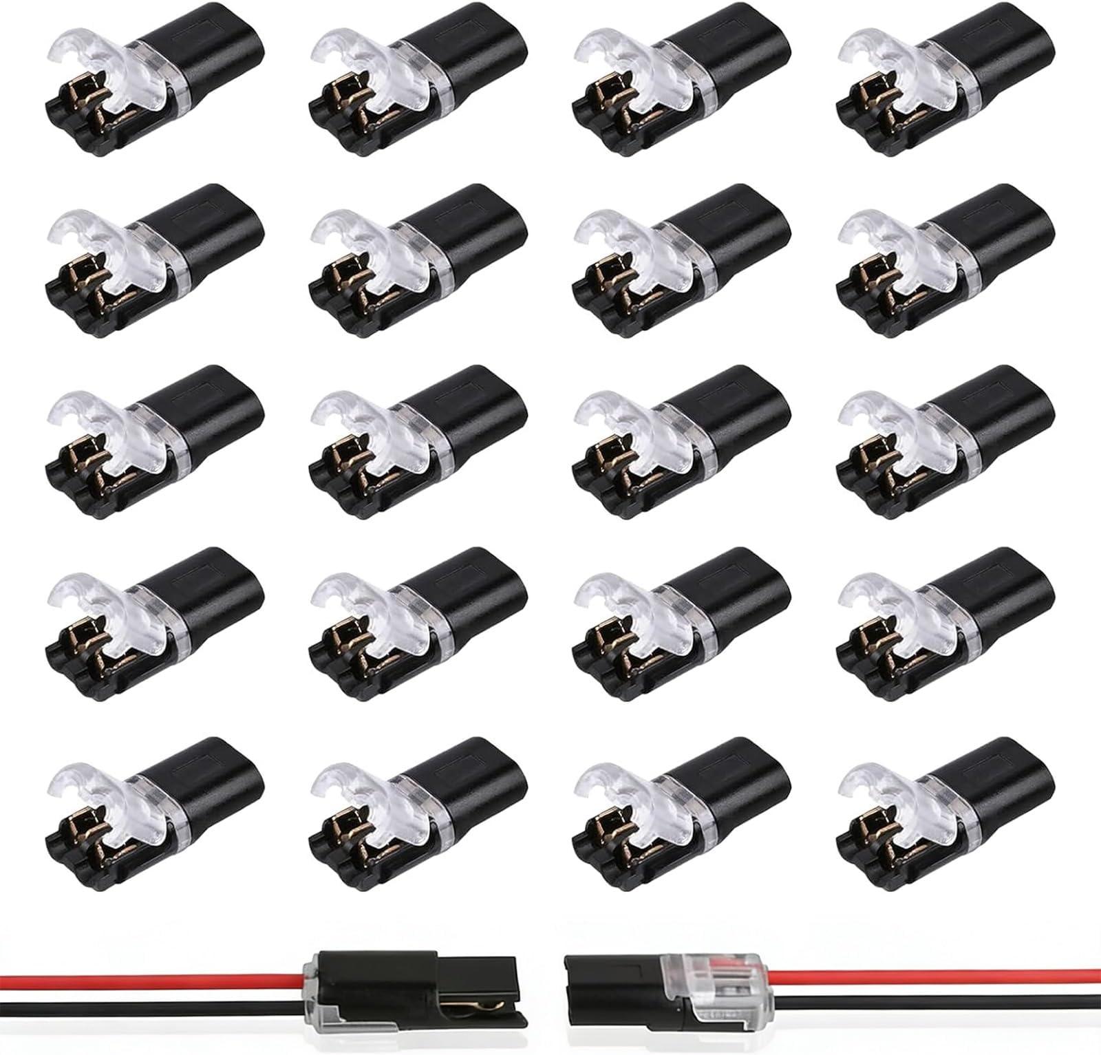 20 PCS No Stripping Low Voltage Wire Connectors, 2 Pin Quick Push-Fit Waterproof Solderless Electrical Connectors for LED Strip Lights Ceiling Fans Switches Small Gauge Wiring