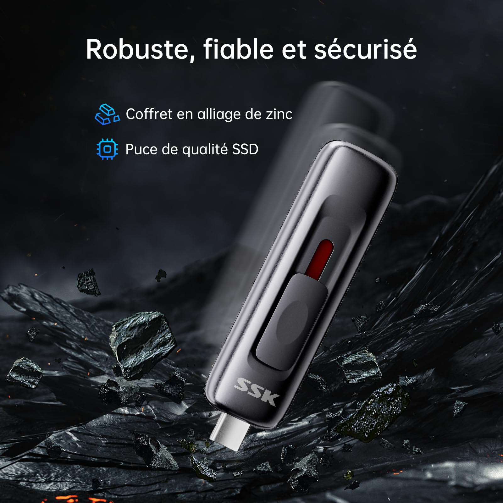 SSK Disque Dur Externe SSD 128 Go, Vitesse de Lecture jusqu'à 560 Mo/s, avec Double Lecteur Coulissant Type-C + A, Disque SSD USB 3.2 Gen2 pour iPhone 15/16/17 /Android/Windows/TV