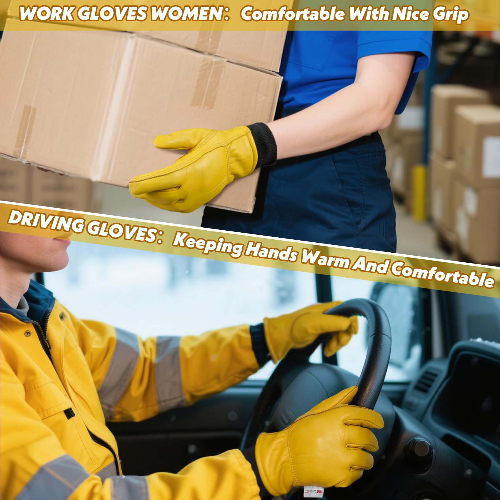 DLY Guanti da lavoro invernali, Guanti da lavoro invernali in pelle per gli uomini e le donne Guanti da lavoro caldi per la costruzione, funzionamento dell'attrezzatura, guida, macchinario stradale