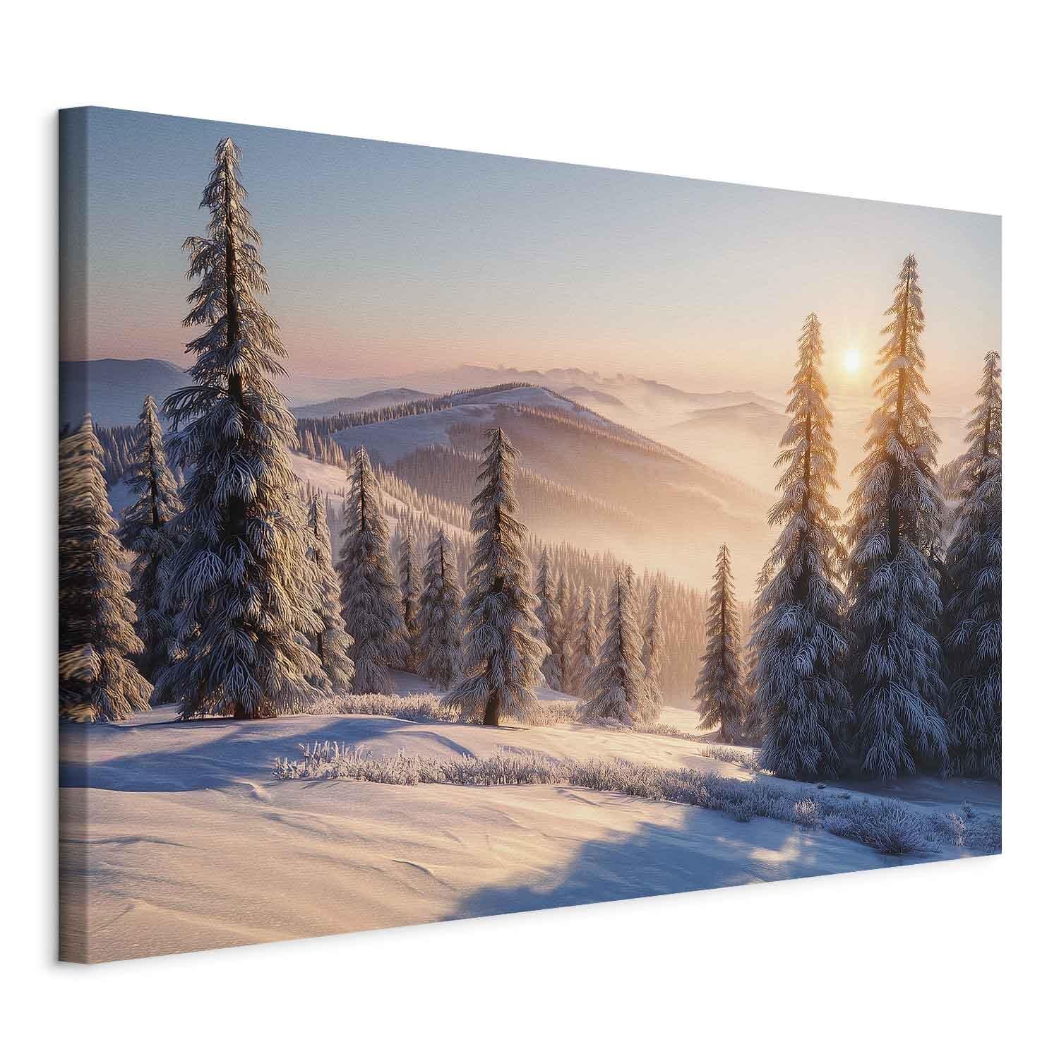 decomonkey Canvas Print Winter sunset 23.6" x 15.7" / 60 x 40 cm 1-piece canvas prints Picture on canvas Wall art Art print decoration Living room Nature Mountain Trees Snow