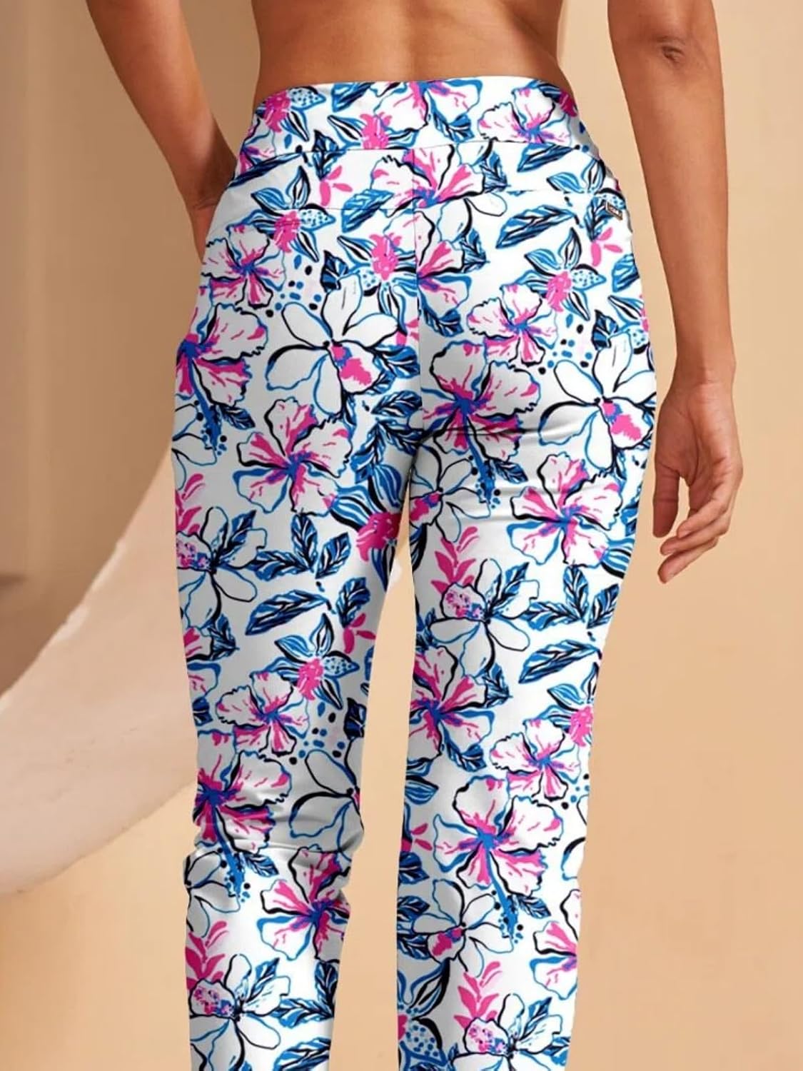 ACEGOLFS Women's Golf Pants Stretch Printed Ankle Pants for Women Casual Business Travel Sweatpant with Pockets UPF 50+