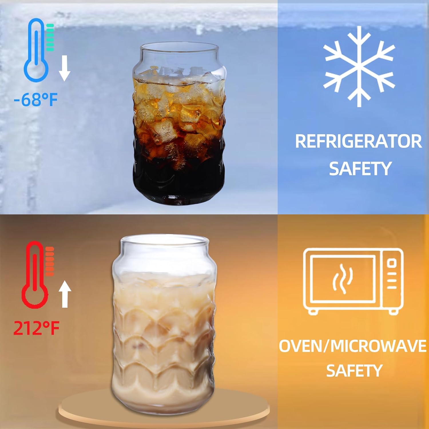 Jiuchen Glass Cups with Lids & Glass Straws 2PCS Set 18oz - Borosilicate Heat Shatter-Resistant Tumblers for Iced Coffee, Cold Brew, Bubble Tea, Smoothies & Juice, Includes Dual Cleaning Brushes