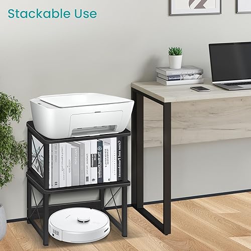Miniatura 8 de ELITEROO Soporte para Impresora de Escritorio con Almacenamiento, Soporte de Mesa Estantes Pequeños de Escritorio Organizador para HogarOficina,