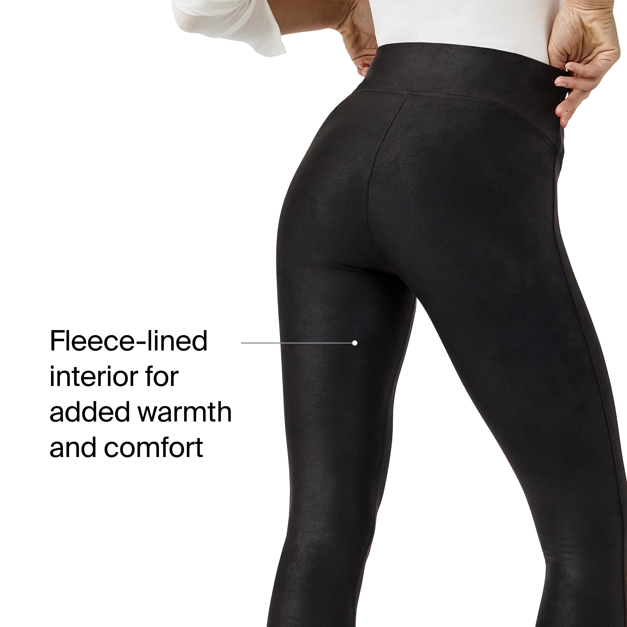 Spanx Fleece Lined Faux Leather Legging - Włóknina Kobiety
