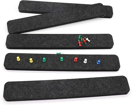 Miniatura 4 de Tira de fieltro para tablón de anuncios de 0.5 pulgadas de grosor, barra autoadhesiva de 13 pulgadas de longitud con 15 pasadores, 5 barras negras