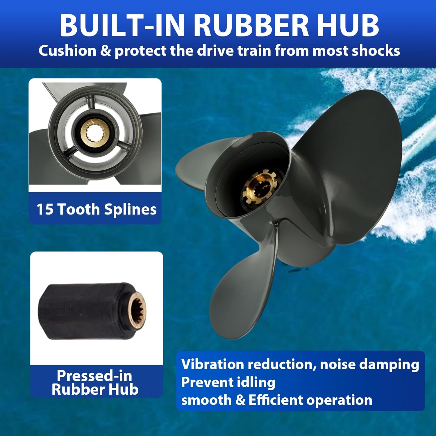 Aluminum Outboard Propeller 15x15, 14.8x17, 14.25x19 15.5×17 Fit for Honda Boat Engines 115HP 135HP 150HP 200HP 225HP 250HP, 15 Spline RH”