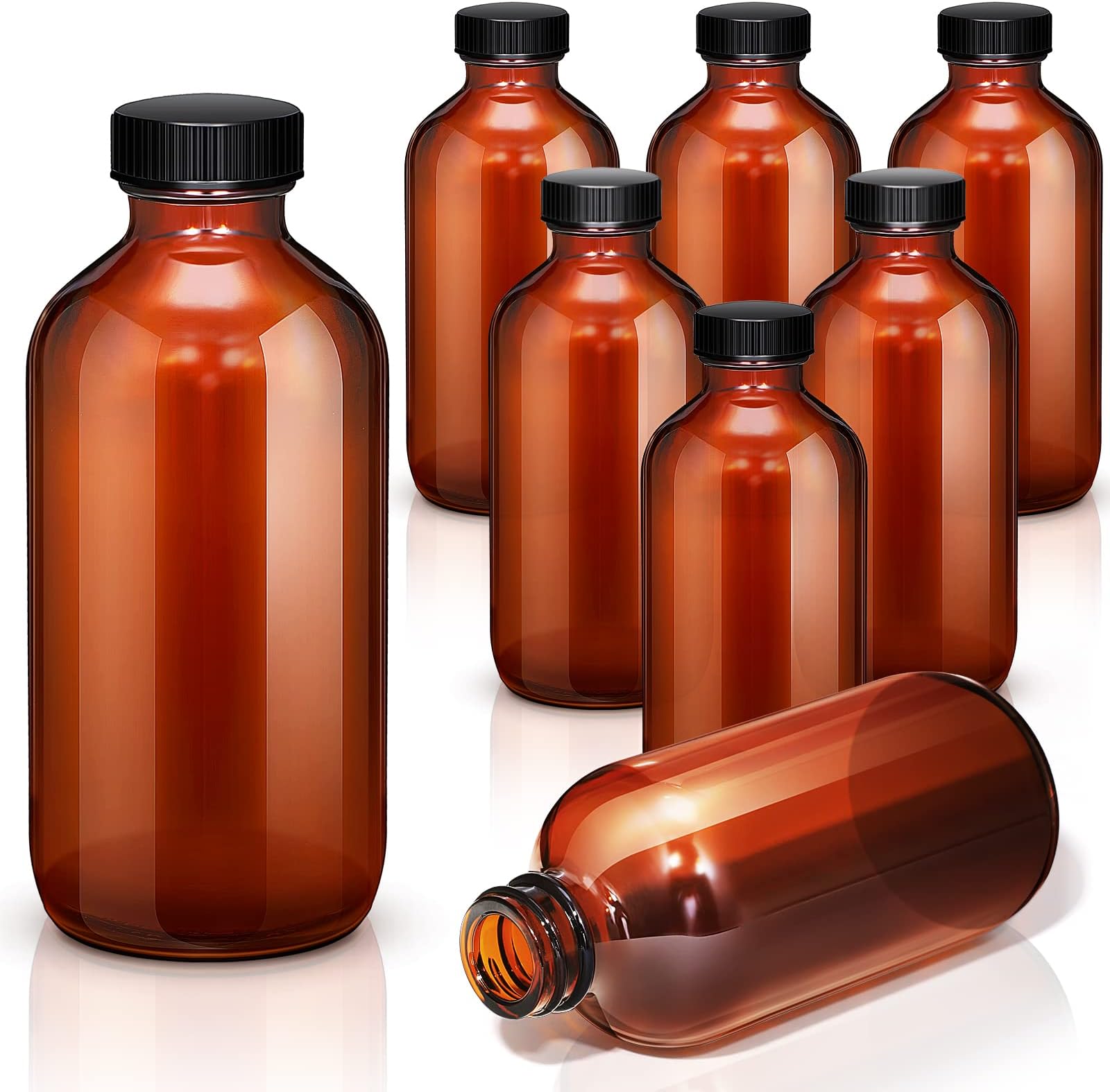 6 Pack) 32 Oz. Amber Boston Round With Black Poly Cone Cap - View #11