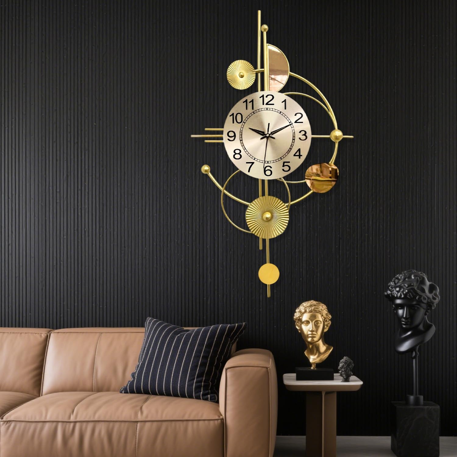 Large Wall Clocks for Living Room,Silent Non Ticking,Battery Operated Oversized Round Modern Wall Clock for Bedroom,Farmhouse,Office Wall Decor-17.7x31.4Inch(Golden) (no test)