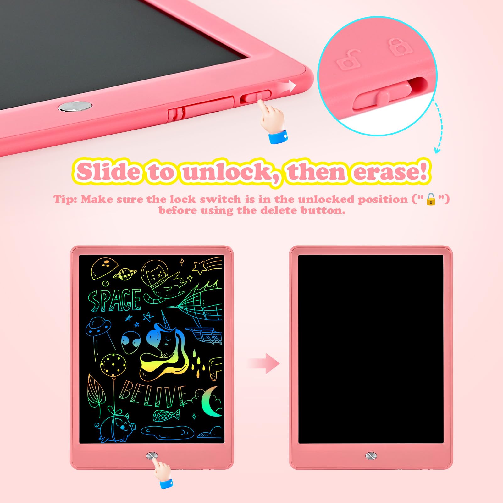 EooCoo LCD Writing Tablet for Kids, Toddler Gifts 10 Inch Kids Drawing Pad Doodle Board, No Mess Coloring Books for Toddler, Travel Activities Educational Toys for 3-8 Years Old Girls Boys - 4