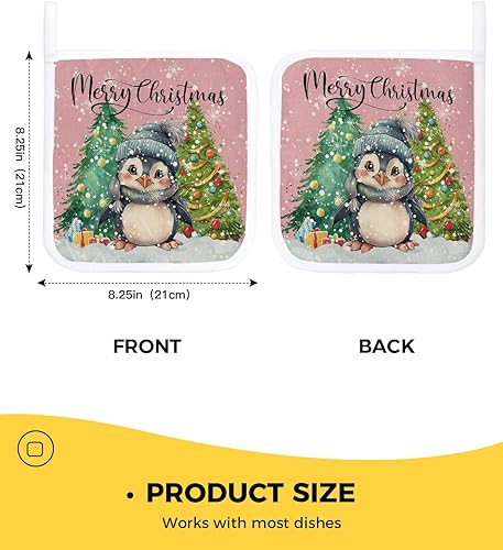 Miniatura 3 de Juego de 2 soportes para ollas de pingüino de Navidad para cocina, platos de horno, almohadillas a prueba de calor con lazo para colgar, agarraderas