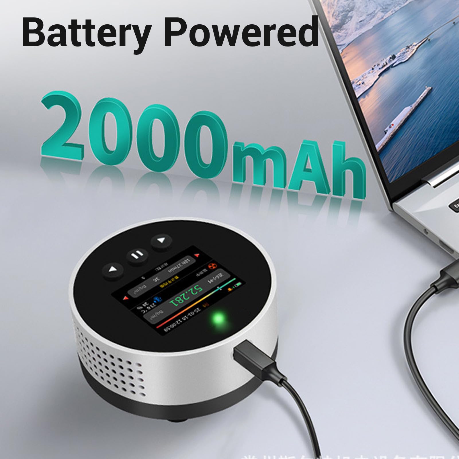 Rilevatore di Radon, Letture a Lungo Termine a Breve Termine, Display LCD, Alimentato a Batteria Ricaricabile, Portatile Compatto per Casa, Ufficio, Seminterrato Scolastico con