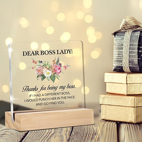 Miniatura 3 de Regalos para jefa para mujer Estimada señora jefe Letrero decorativo transparente para escritorio Regalo para señora jefe Letrero floral acrílico