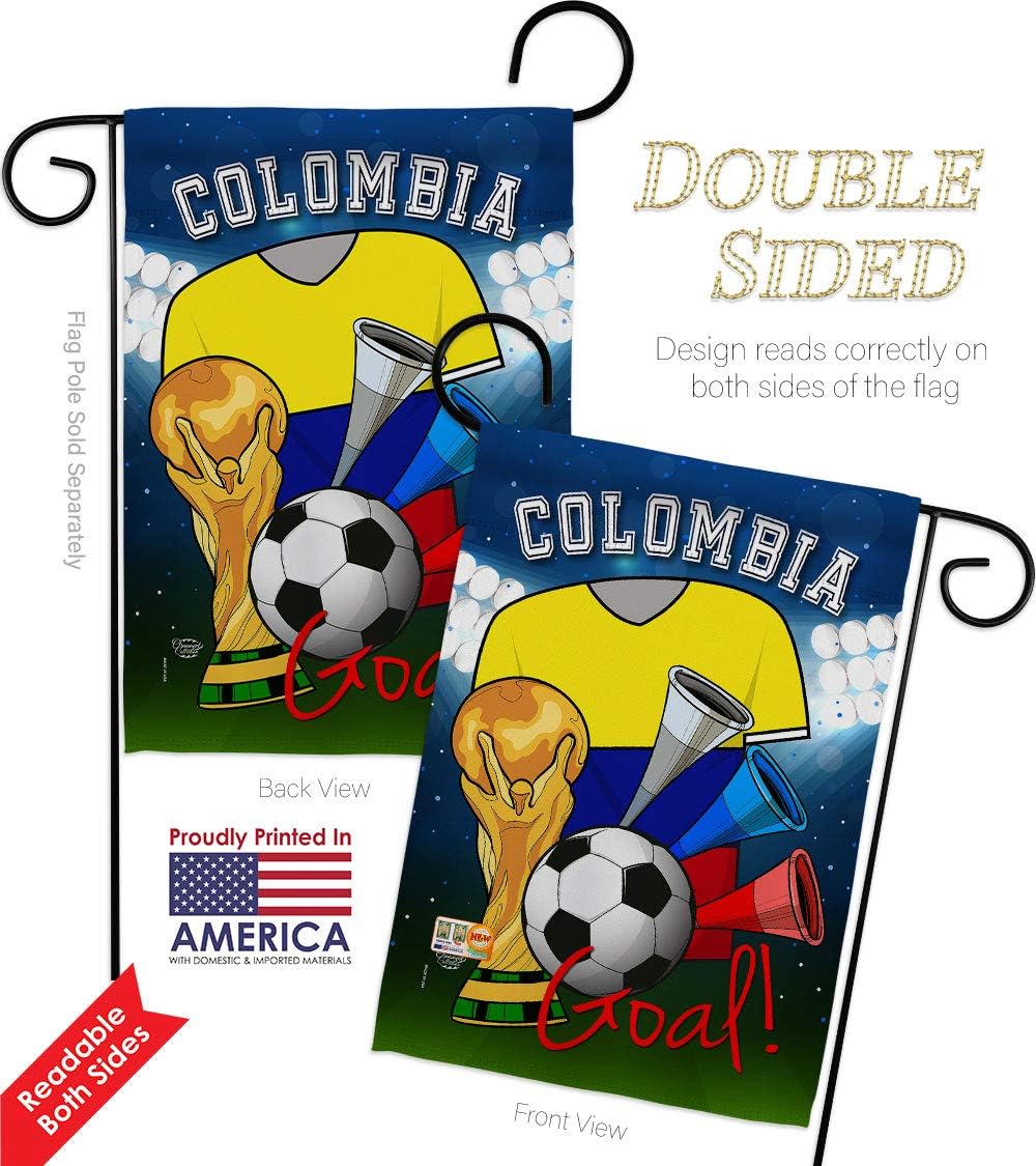 World Cup Colombia Soccer Garden Flag Set with Stand Sports Game Goal Ball Football Entertainment Activity Physical Small Decorative Gift Yard House Banner Double-Sided Made In USA 13 X 18.5
