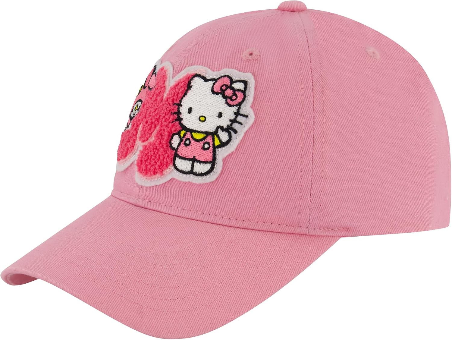 Hello Kitty Baseball Cap, My Melody Adjustable Cotton Dad Hat with Curved Brim, Chenille Patch, Pink, One Size