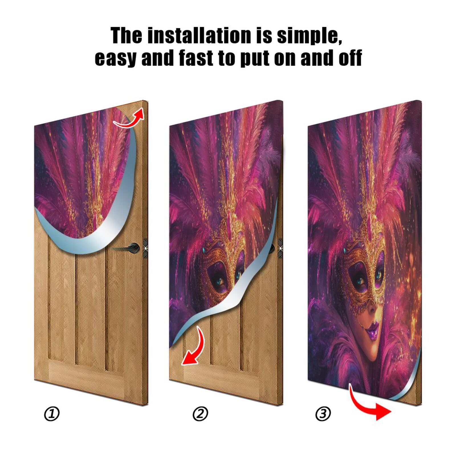 FLildon Carnival Masquerade Mask Mardi Gras Door Cover Decoration, Party Accessory Porch Decor for Festive Ornament Room Door Covers 36 x 98 Inch