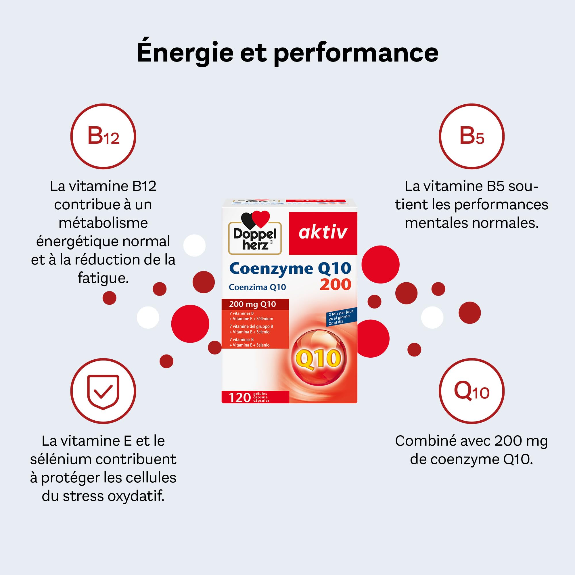 Doppelherz Coenzyme Q10 200 - soutient le métabolisme énergétique et contribue à la protection des cellules contre le stress oxydatif - 120 gélules