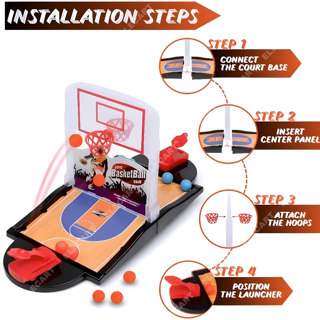 Elecart Desktop Basketball Game for Kids & Adults | Mini Tabletop Basketball Shooting Game | Indoor Board Game with Dual Launchers | Stress Relief Office Toy | Hand-Eye Coordination 1
