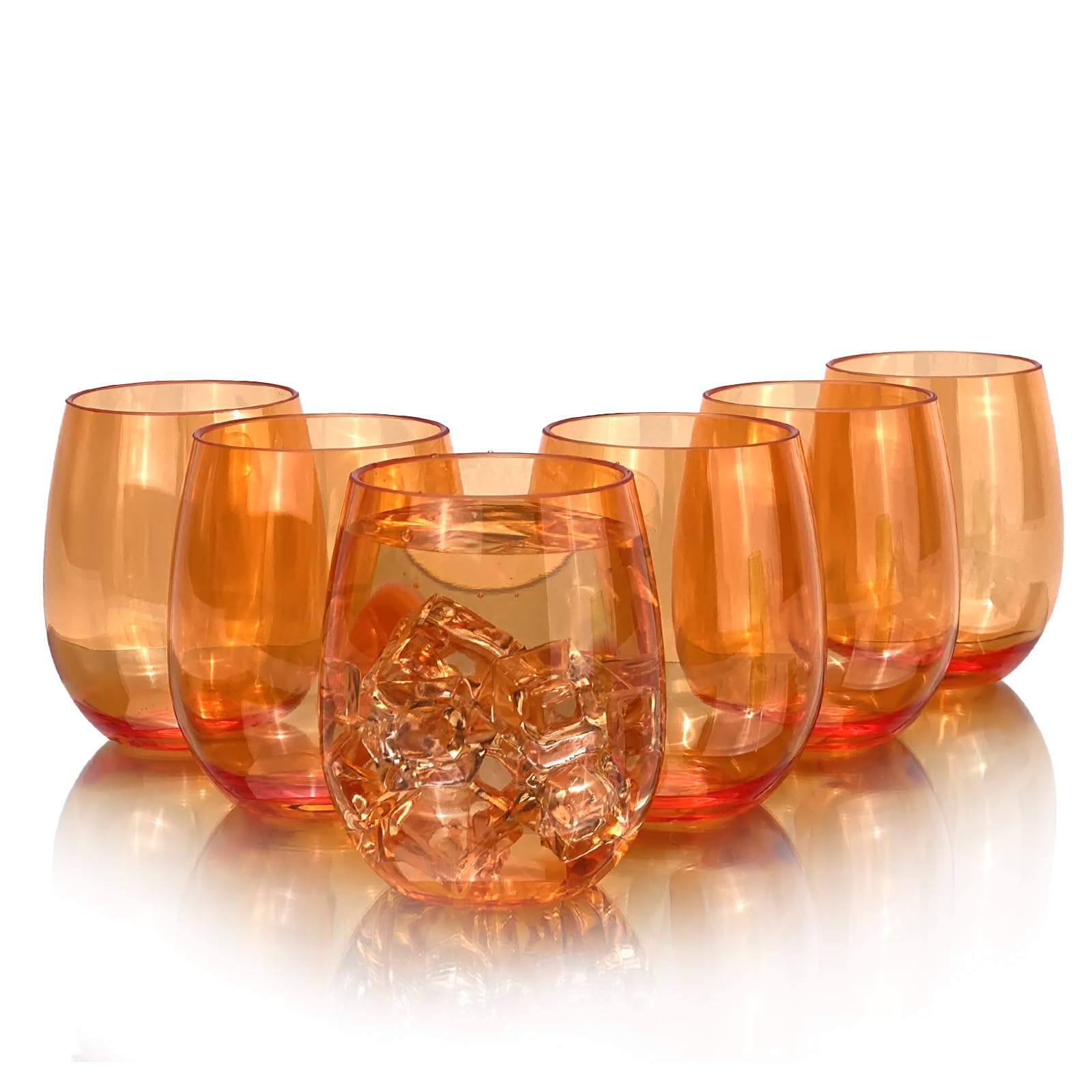 Yanglonghui Set of 6 Acrylic Drinkware - 20 Ounce Plastic Wine Glasses, Shatterproof and Stackable, BPA Free, Dishwasher Safe, Reusable Cups for Parties and Poolside Use with (Orange, 20 Ounce)