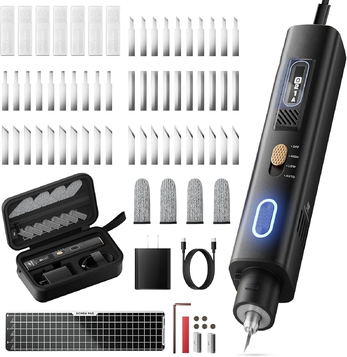 Fabater 40KHz Ultrasonic Cutter Knife, 35W Handheld Ultrasonic Knife with 50pcs Replacement Blades, Craft Cutting Tool for 3D Printed Model, Plastic, Wood, Resin, PVC, Leather