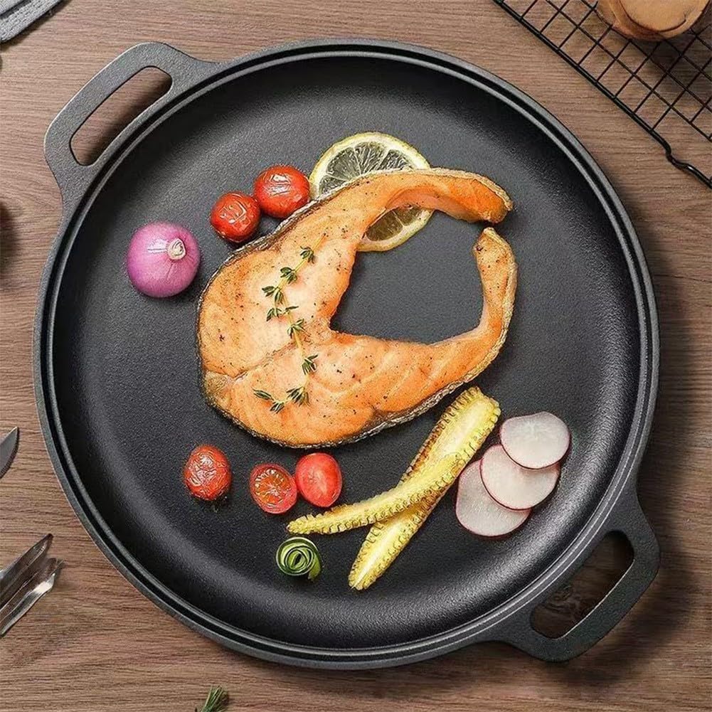 Bratpfanne aus verdicktem Gusseisen, 28 cm, unbeschichtet, mit Doppelohren, für Induktions-Gasherd, antihaftbeschichtet, für Pfannkuchen, Crepes, Tortillas (28 cm)