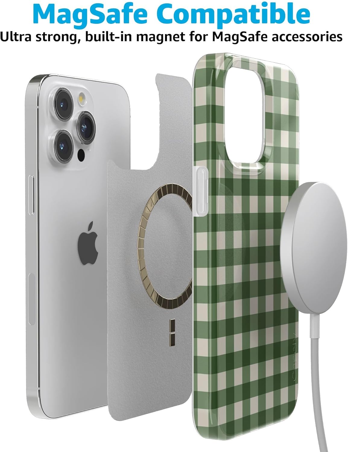Casely iPhone 15 Pro Case | Checked Twice | Green Plaid | Compatible with MagSafe | Classic Ultra Thin Design